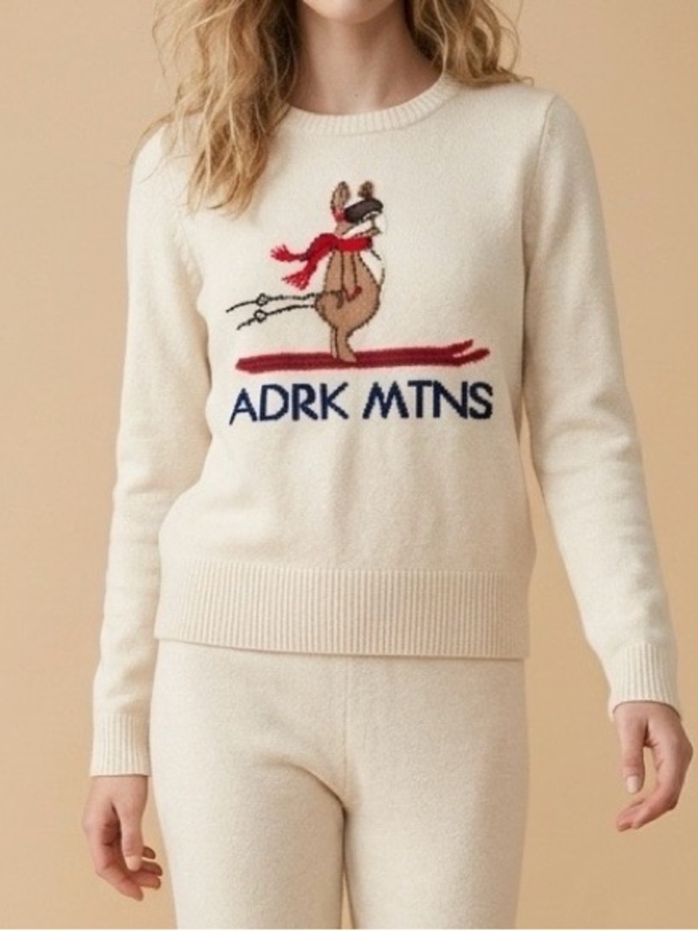 Abercrombie & Fitch Ski Dog Sweater Cream Knit Graphic Logo Cozy Size S